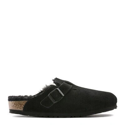 Pre-owned Birkenstock Boston Shearling Reg Sandals Black - Sale