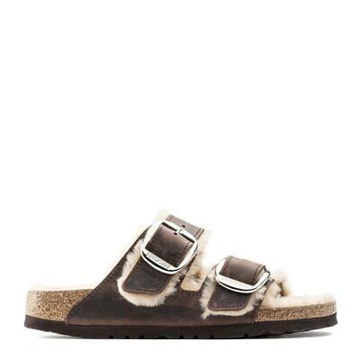 Pre-owned Birkenstock Womens Arizona Big Buckle Shearling Narrow Sandal Oiled Leather H...