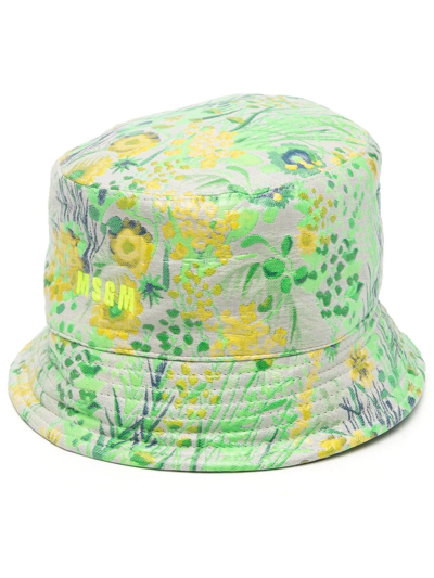 Msgm Floral Print Bucket Hat In Green
