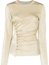Rabanne Gold Metallic Asymmetric Draped T-shirt In Gold