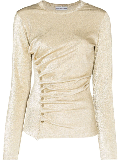 Rabanne Gold Metallic Asymmetric Draped T-shirt