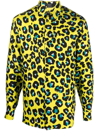 Versace Daisy Leopard Shirt, Male, Multicolor, 60 In Green