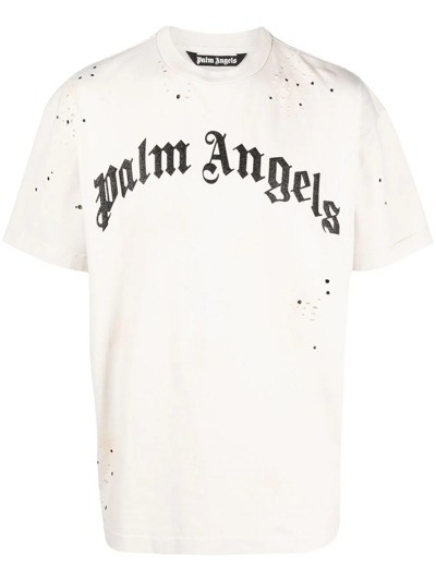 Palm Angels 泼漆效果仿旧logo T恤 In White