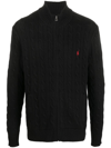 Polo Ralph Lauren Cable-knit Cotton Quarter-zip Sweater In Schwarz