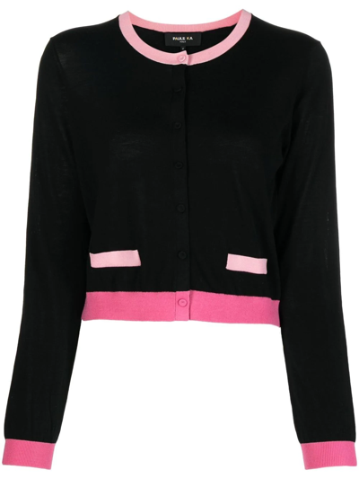 Paule Ka Colour-block Cardigan In Black