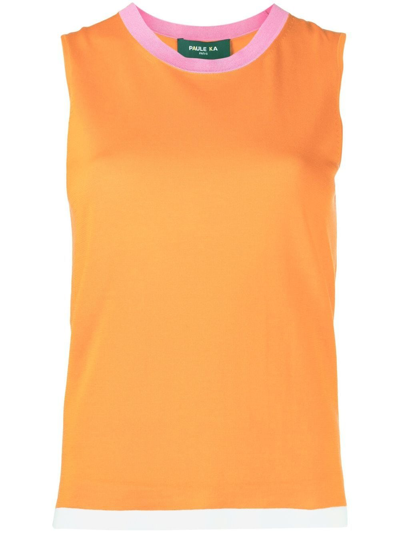 Paule Ka Colour-block Knitted Vest Top In Orange