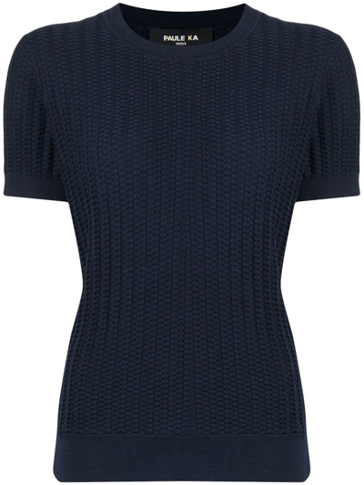 Paule Ka Textured-knit Short-sleeved Top In Blue