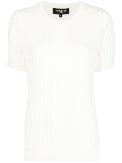 Paule Ka Textured-knit Short-sleeved Top In White