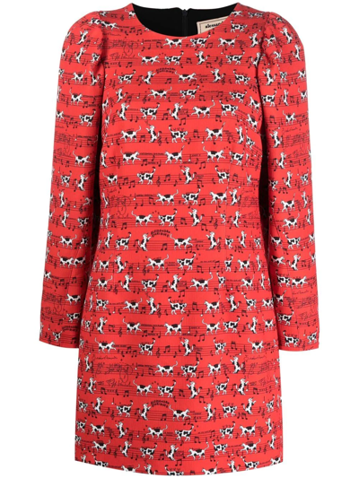 Alessandro Enriquez Graphic-print Long-sleeve Dress In Rot