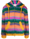 Marni Oversized Padded Striped Mohair-blend Zip-up Hoodie In Orange,green,yellow