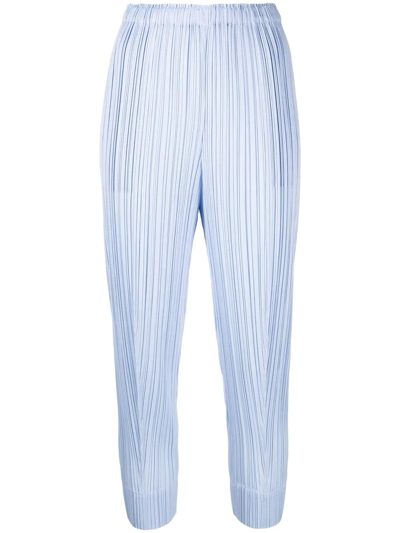 Issey Miyake Plissé Cropped Tapered-leg Trousers In Purple
