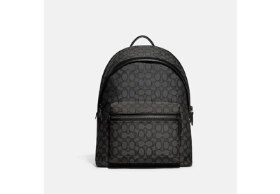 Coach Charter Backpack In Signature Jacquard In Charcoal/black