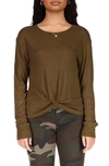 Sanctuary Knot Front Knit Top In Olive Oil