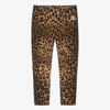 Dolce & Gabbana Leopard Print Cotton Leggings W/ Logo In Brown