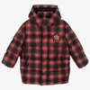 DOLCE & GABBANA RED CHECK HOODED PUFFER COAT