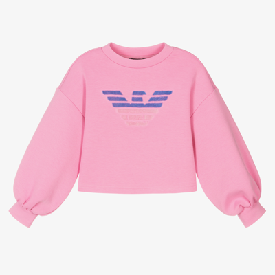 Emporio Armani Kids' Felted-logo Cotton-jersey Sweatshirt In Pink