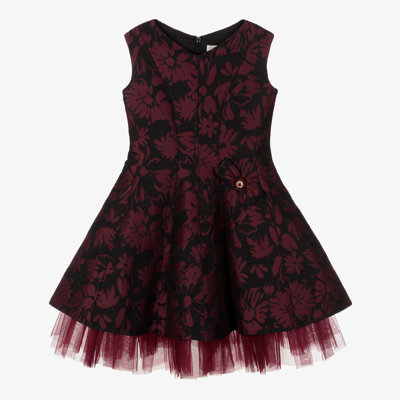 David Charles Kids' Girls Red Brocade Dress