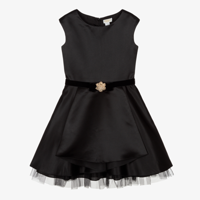 David Charles Kids' Girls Black Satin Dress