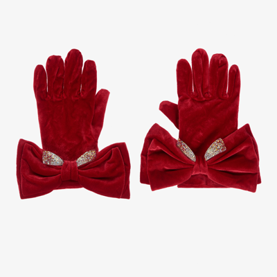 Monnalisa Teen Girls Red Velvet Gloves