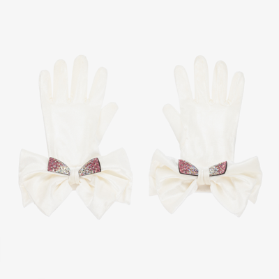 Monnalisa Kids' Girls Ivory Velvet Gloves In Cream