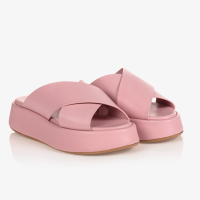 Dolce & Gabbana Kids' Girls Pink Leather Sliders