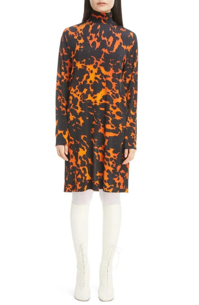 Dries Van Noten Hoble Abstract Print Long Sleeve Jersey Dress In Orange