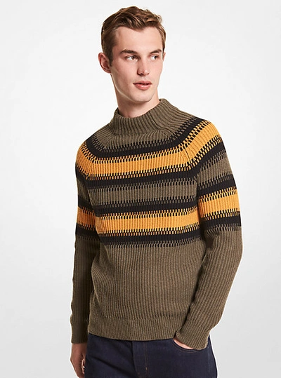 Michael Kors Striped Wool Blend Sweater In Natural