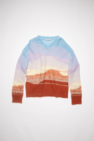 Acne Studios Fn-wn-knit000440 Light Blue/rust Red Gradient Knit Sweater In Light Blue,rust Red