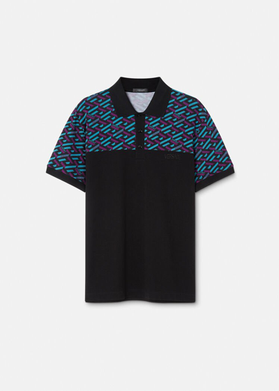 Versace La Greca Polo Shirt, Male, Fuchsia+turquoise, Xs