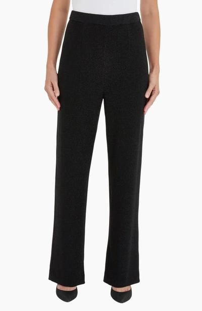 Misook Sparkle Pull-on Wide Leg Woven Pants In Black