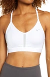 Nike Dri-fit Indy V-neck Light-support Padded Sports Bra In White In Grey Fog/ Particle Grey