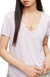 Allsaints Emelyn Shimmer V-neck T-shirt In Ash Desert