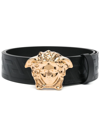 Versace La Medusa Greca Leather Belt In Black