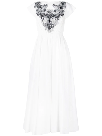 SAIID KOBEISY LINEN BEADED-EMBELLISHMENT DRESS