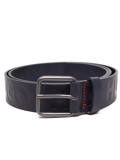 Hugo Embossed-logo Leather Belt In Black