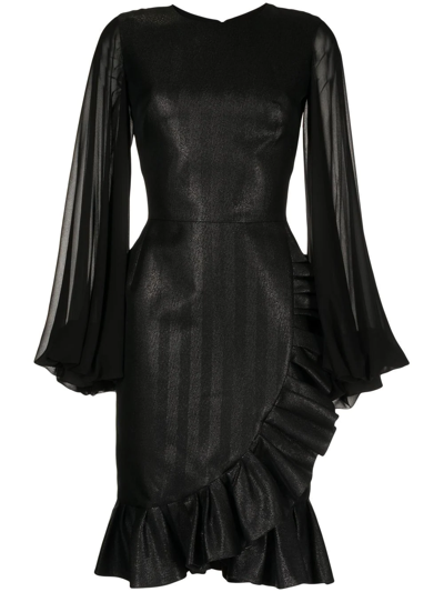 Saiid Kobeisy Ruffle-trim Long-sleeve Dress In Black