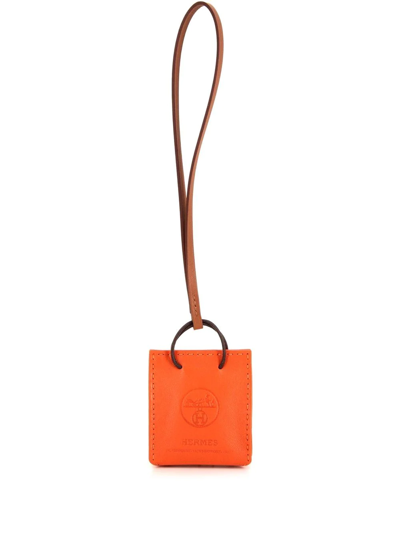 Pre-owned Hermes 凹面压花logo钥匙扣（2010年代典藏款） In Orange