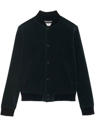 Saint Laurent Giubbotto Teddy In Velluto Di Cotone Verde In Green