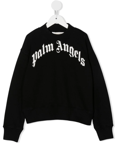 Palm Angels Kids' Logo-print Crew-neck Sweatshirt In Black