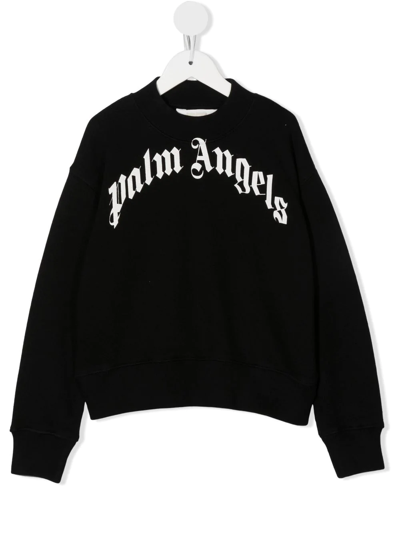 Palm Angels Logo-print Crew-neck Sweatshirt In Navy Blue