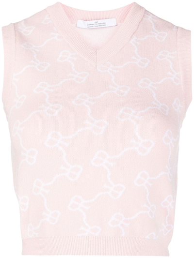 Rokh Monogram-pattern Cropped Waistcoat In Pink