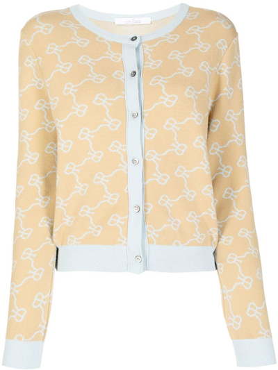 Rokh Monogram-print Knitted Cardigan In 25camelblueemblem