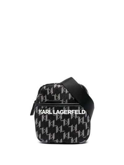 Karl Lagerfeld K/monogram Denim Crossbody Bag In Grey