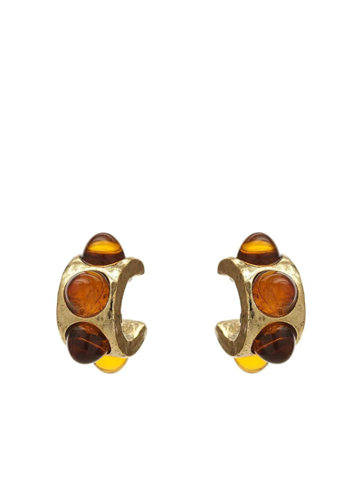 Oscar De La Renta Cabochon Mini Hoop Earrings In Topaz
