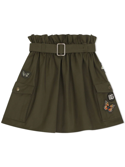 Dolce & Gabbana Kids' Technical Cotton Skirt With Butterfly Patch In Multicolor