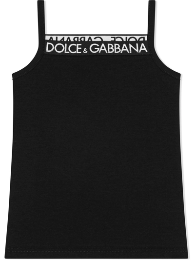 Dolce & Gabbana Kids' Cotton Jersey Tank Top W/ Logo Tape In Black