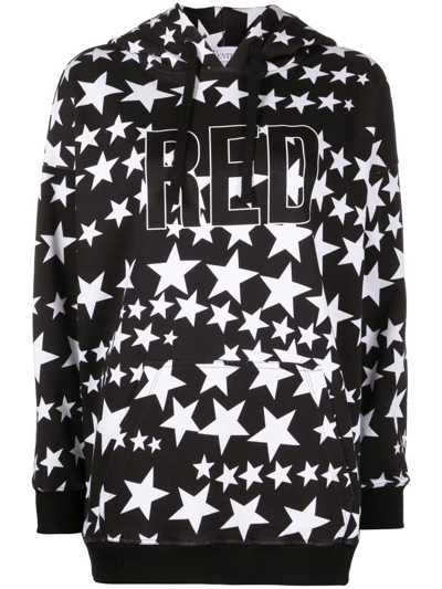 Red Valentino Star-print Drawstring Hoodie In Black