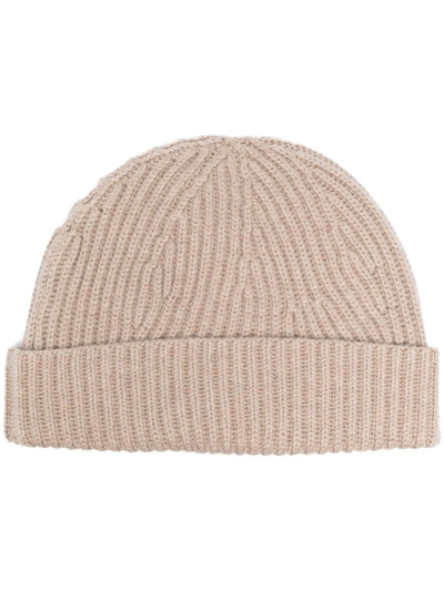 Joseph Ribbed Cotton, Wool And Cashmere-blend Beanie In Cobble Stone