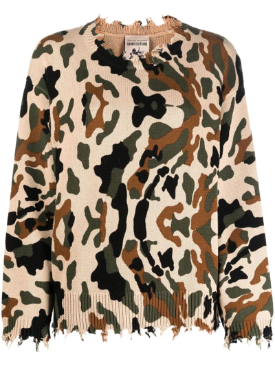 Semicouture Camouflage Jersey-knit Jumper In Neutrals
