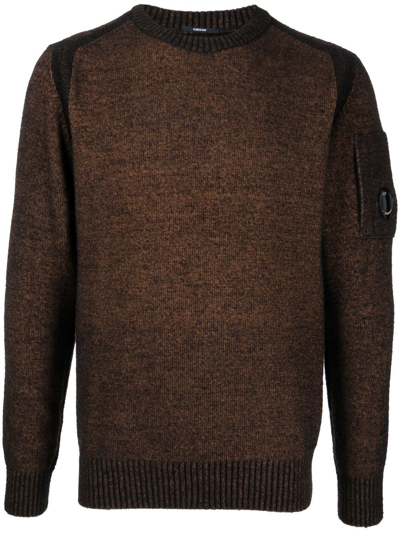 C.p. Company Lens-detailed Crewneck Knitted Jumper In Brown